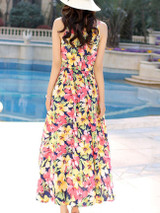 Casual Fantastic Swing Spaghetti Strap Floral Printed Maxi Dress