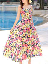 Casual Fantastic Swing Spaghetti Strap Floral Printed Maxi Dress