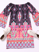 Casual Bohemian Floral Printed Off Shoulder Shift Dress