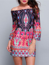 Casual Bohemian Floral Printed Off Shoulder Shift Dress