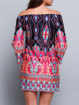 Casual Bohemian Floral Printed Off Shoulder Shift Dress