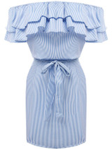 Casual Off Shoulder Bowknot Tiered Vertical Striped Bodycon Dress