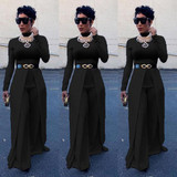 Black Pleated High Waisted Romper Office Worker/Daily Party Wide Leg Long Jumpsuit