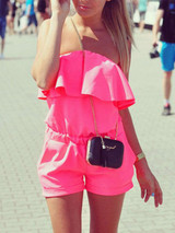 Casual Sexy Off The Shoulder Solid Color Flounce Romper Casual Sexy Off The Shoulder Solid Color Flounce Romper