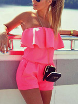 Casual Sexy Off The Shoulder Solid Color Flounce Romper Casual Sexy Off The Shoulder Solid Color Flounce Romper