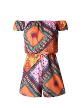 Casual Off Shoulder Elastic Waist Printed Captivating Straight Romper