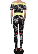 Black Floral Print Zipper Off Shoulder Top And High Waisted Pants