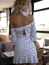 Off-the-shoulder Polka-dot Mini Dress
