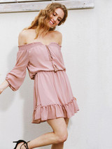 Solid Color Off-the-shoulder Falbala Mini Dress