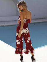 Pretty Floral Off Shoulder Falbala Wide Leg Long Jumpsuits Pretty Floral Off Shoulder Falbala Wide Leg Long Jumpsuits