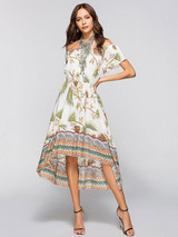 Asymmetric Printed Off-the-shoulder Midi Dress