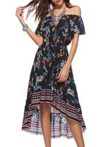 Asymmetric Off-the-shoulder Bohemia Midi Dress