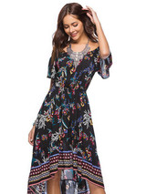 Asymmetric Off-the-shoulder Bohemia Midi Dress