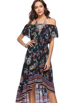Asymmetric Off-the-shoulder Bohemia Midi Dress