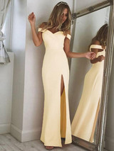 Solid Color Off-the-shoulder Split-side Maxi Dress