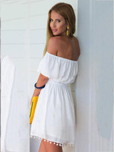 Off-the-shoulder Pompoms Mini Dress