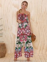 Floral Off-the-shoulder Wide Leg Long Jumpsuits