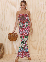 Floral Off-the-shoulder Wide Leg Long Jumpsuits