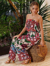 Floral Off-the-shoulder Wide Leg Long Jumpsuits