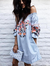 Sexy Off-the-shoulder Flared Sleeves Mini Dress