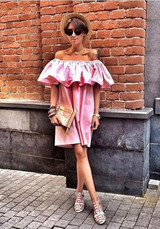 New Pink Ruffle Bandeau Off Shoulder Short Sleeve Homecoming Party Cute Mini Dress