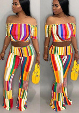 Red Color Block Off Shoulder Backless Two Piece Party Wide Leg Long Jumpsuit