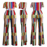 Red Color Block Off Shoulder Backless Two Piece Party Wide Leg Long Jumpsuit