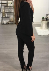 Black Studded Cut Out Elastic Waist Office Worker/Daily Long Jumpsuit