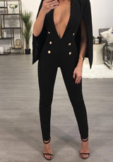 Black Studded Cut Out Elastic Waist Office Worker/Daily Long Jumpsuit