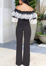 Black Lace Off Shoulder High Waisted Office Worker/Daily Wide Leg Long Jumpsuit