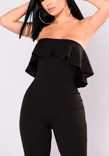 Black Off Shoulder Draped Backless Ruffle Vintage One Piece Long Jumpsuit