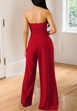 Red Slit Off Shoulder Backless Party Wide Leg Long Jumpsuit