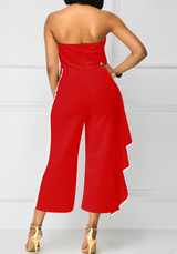 Red Ruffle Falbala Off Shoulder Backless Party Wide Leg Nine's Jumpsuit