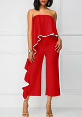 Red Ruffle Falbala Off Shoulder Backless Party Wide Leg Nine's Jumpsuit