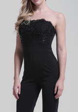 Black Bandeau Lace Off Shoulder Backless One Piece Party Long Jumpsuit