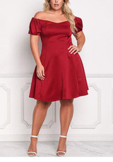 Red Ruffle Off Shoulder Plus Size Homecoming Party Cute Midi Dress