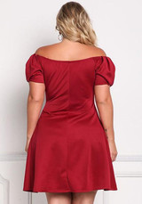 Red Ruffle Off Shoulder Plus Size Homecoming Party Cute Midi Dress