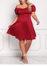 Red Ruffle Off Shoulder Plus Size Homecoming Party Cute Midi Dress