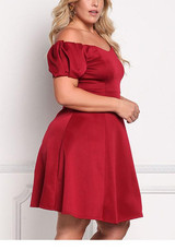 Red Ruffle Off Shoulder Plus Size Homecoming Party Cute Midi Dress