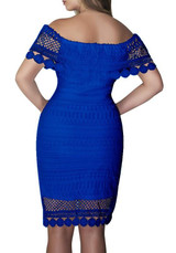 Sapphire Blue Lace Bandeau Cut Out Off Shoulder Backless Homecoming Party Midi Dress