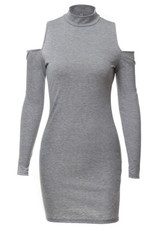 Grey Plain Cut Out Off Shoulder High Neck Mini Dress