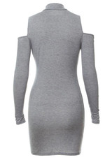Grey Plain Cut Out Off Shoulder High Neck Mini Dress