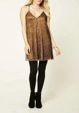 Casual New Women Golden Plain Spaghetti Strap See-through Off Shoulder Mini Dress