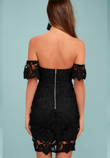Casual Black Lace Bandeau Zipper Off Shoulde Backless Mini Dress