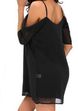 Casual Black Plain Spaghetti Strap Off Shoulder Chiffon Mini Dress