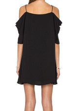 Casual Black Plain Spaghetti Strap Off Shoulder Chiffon Mini Dress