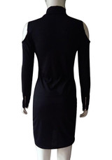 Casual Black Plain Cut Out Off-shoulder Zipper High Neck Clubwear Mini Dress