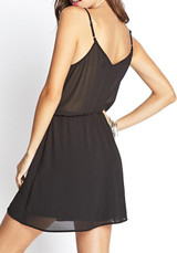 Casual Black Spaghetti Strap Deep V-neck Open Back Off-Shoulder Mini Dress