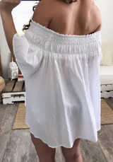 Casual White Pleated Off Shoulder Flare Sleeve Mini Dress