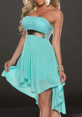 New Women Tiffany Blue Irregular Off Shoulder High-low Bridesmaid Party Chiffon Mini Dress
